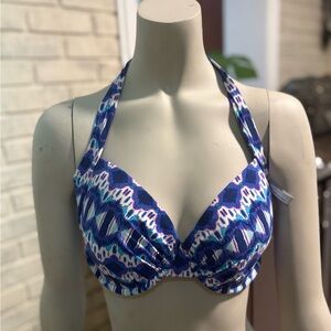 Kenneth Cole New York Blue and Purple Patterned Bikini Top 36D. EUC no flaws
